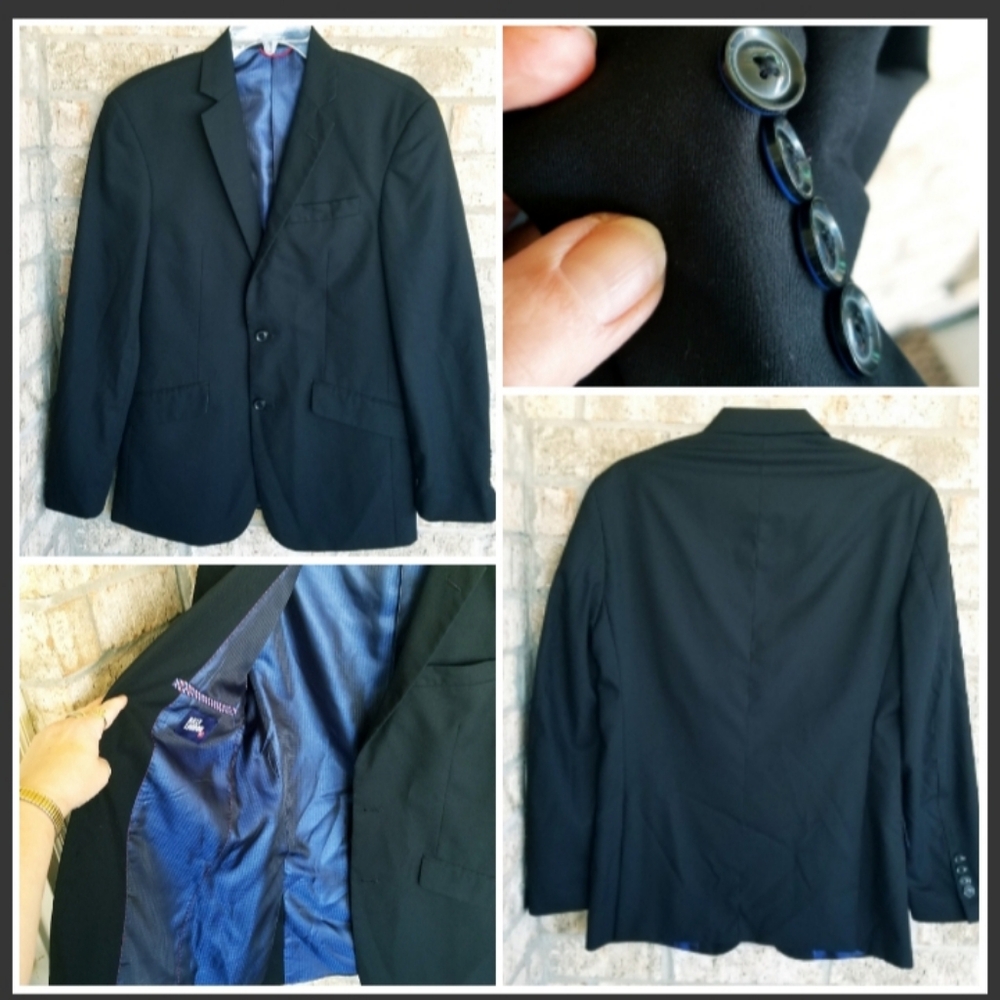 Billy London UK Mens BLACK Sport Coat 2 Button Suit Jacket (Size 36R)